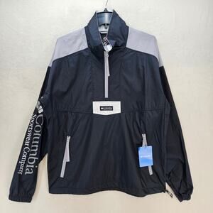 COLUMBIA MEN'S MEDIUM RIPTIDE ANORAK BLACK GREY RETRO NWT RETAIL$80